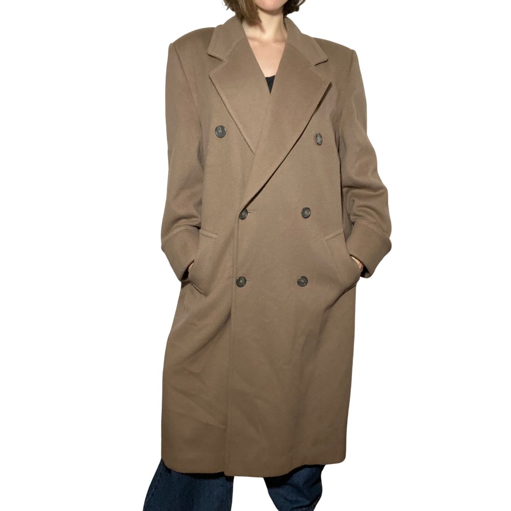 USA VTG Union Tag Perry Ellis Minimalist Brown Wool Overcoat Long Trench - XL